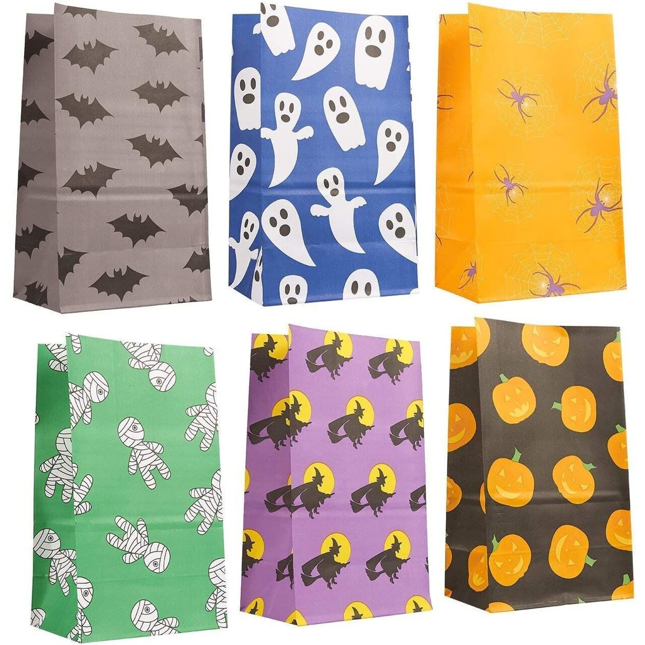 BLUE PANDA 36 Pack Halloween Paper Bags, Small Paper Halloween Treat Bags, Ideal for Candies and Favors, 6 Designs (5.1 x 8.75 x 3.25 Inches)